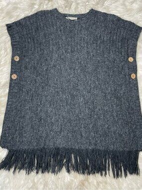 Sinuous Oversized Kimono Shawl Womens Medium Lagenlook Gray Knit Coastal Grandma